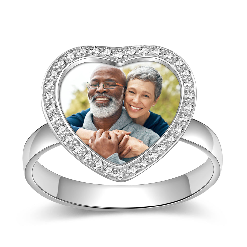 Heart Photo Ring with Crystal Halo