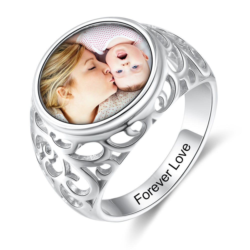 Personalized Oval Photo Filigree Ring