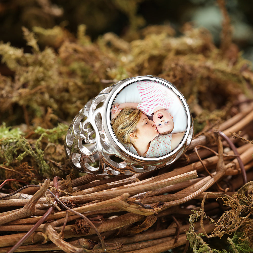 Personalized Oval Photo Filigree Ring