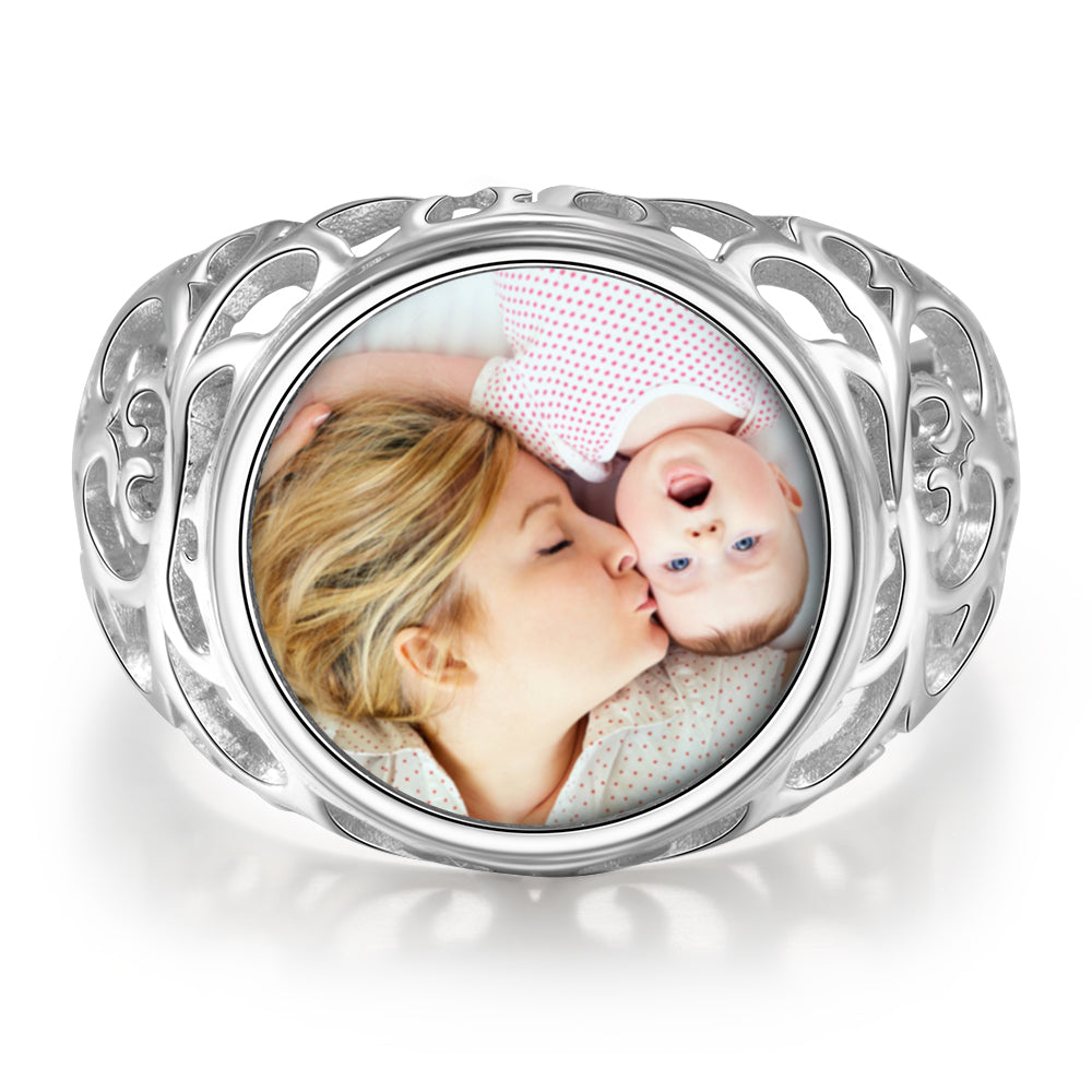 Personalized Oval Photo Filigree Ring