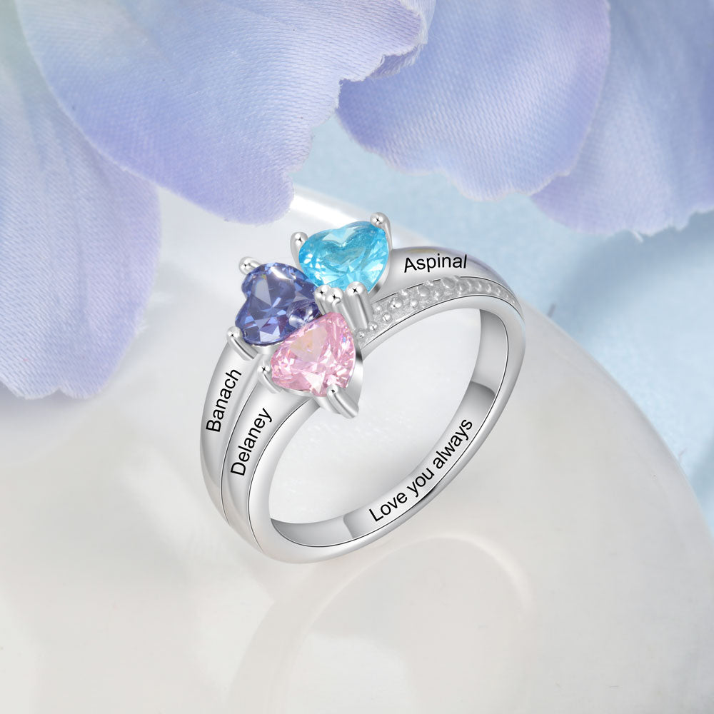 Sterling Silver Three Birthstone Ring