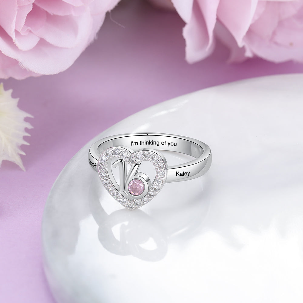 Birthstone Number Sixteen Heart Ring