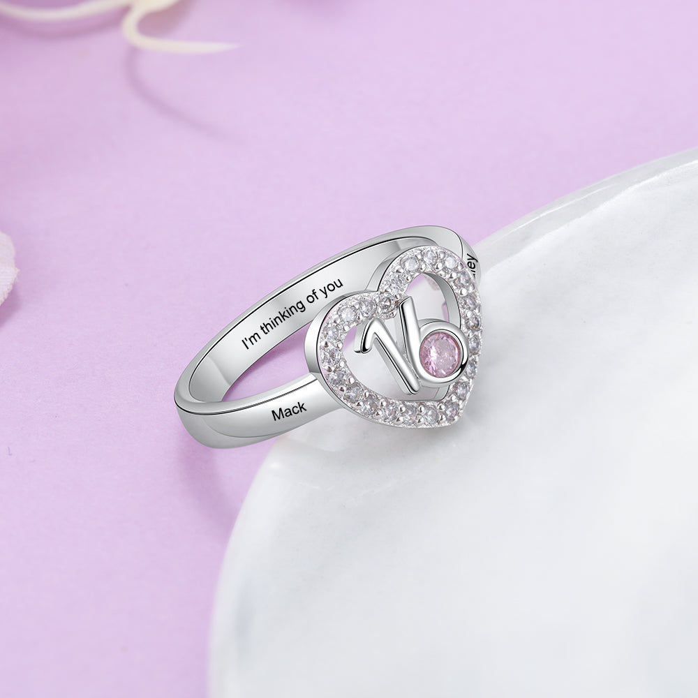 Birthstone Number Sixteen Heart Ring