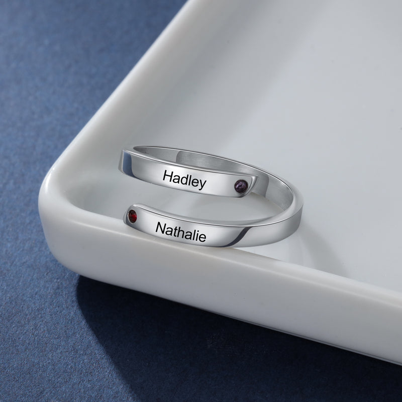 Engraved Names Birthstone Wrap Ring