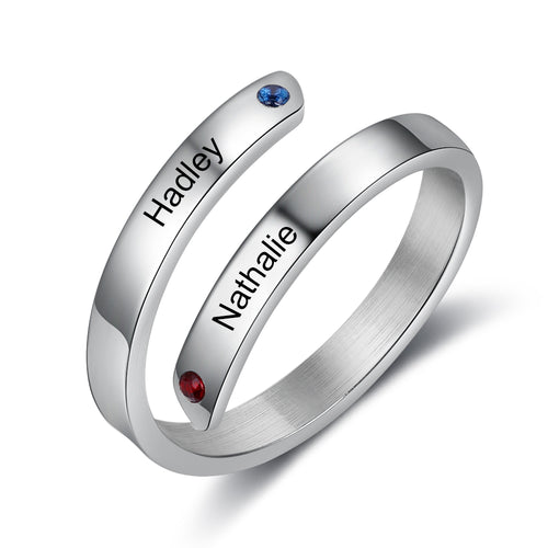 Engraved Names Birthstone Wrap Ring