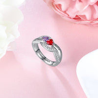 Sterling Silver Birthstone Ring with Engraved Names