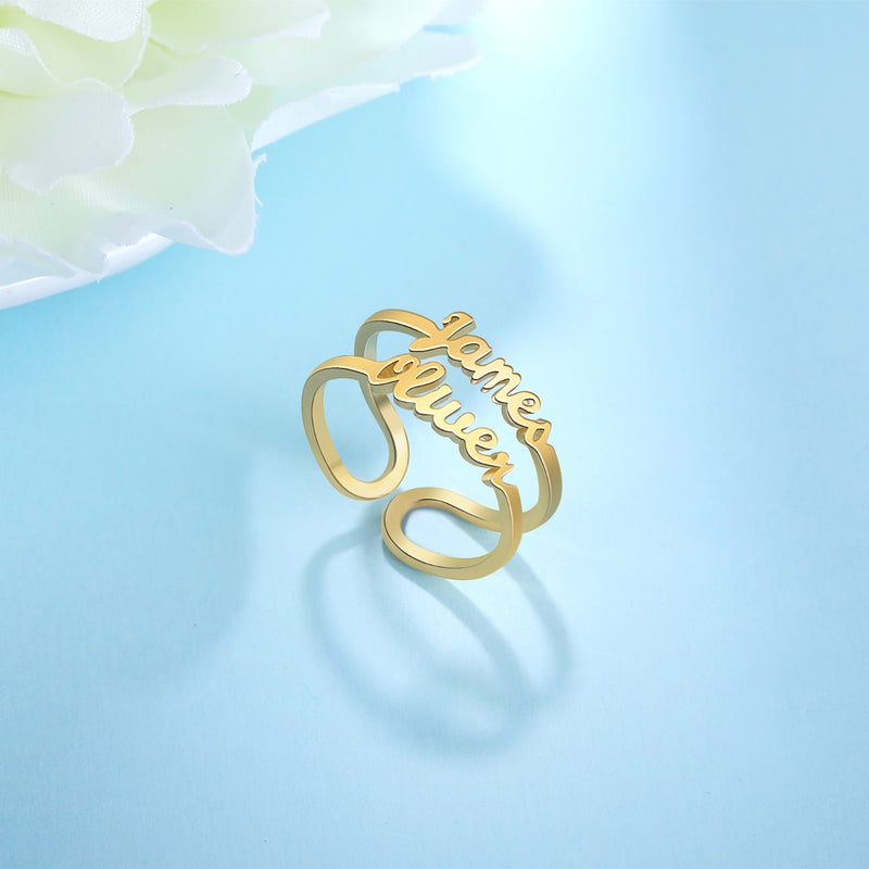 Adjustable Double Name Ring