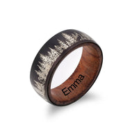 Engraved Forest Wood Couple Ring