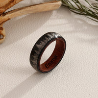 Engraved Forest Wood Couple Ring