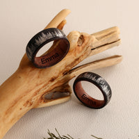 Engraved Forest Wood Couple Ring