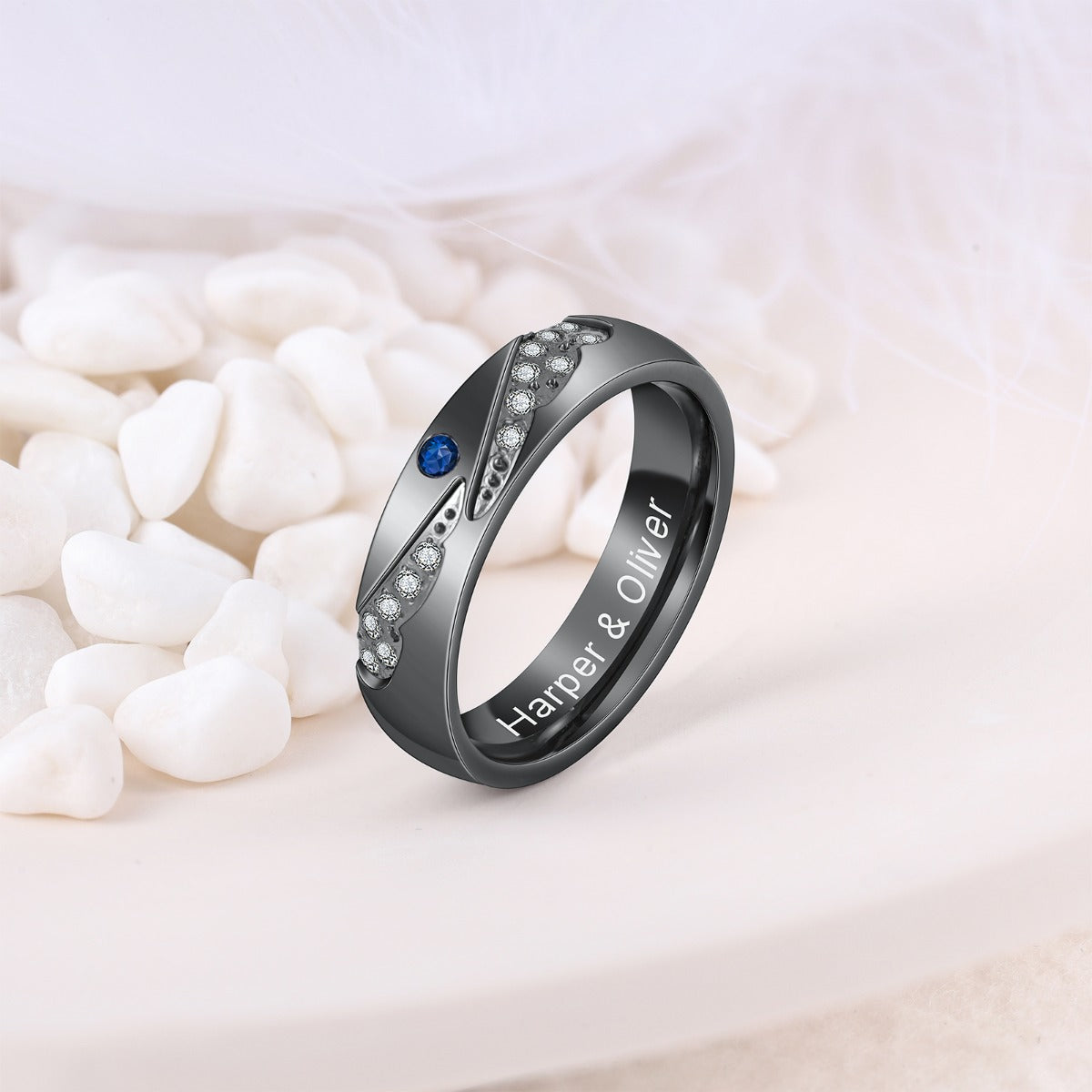 Men's Engraved Birthstone Couple Ring