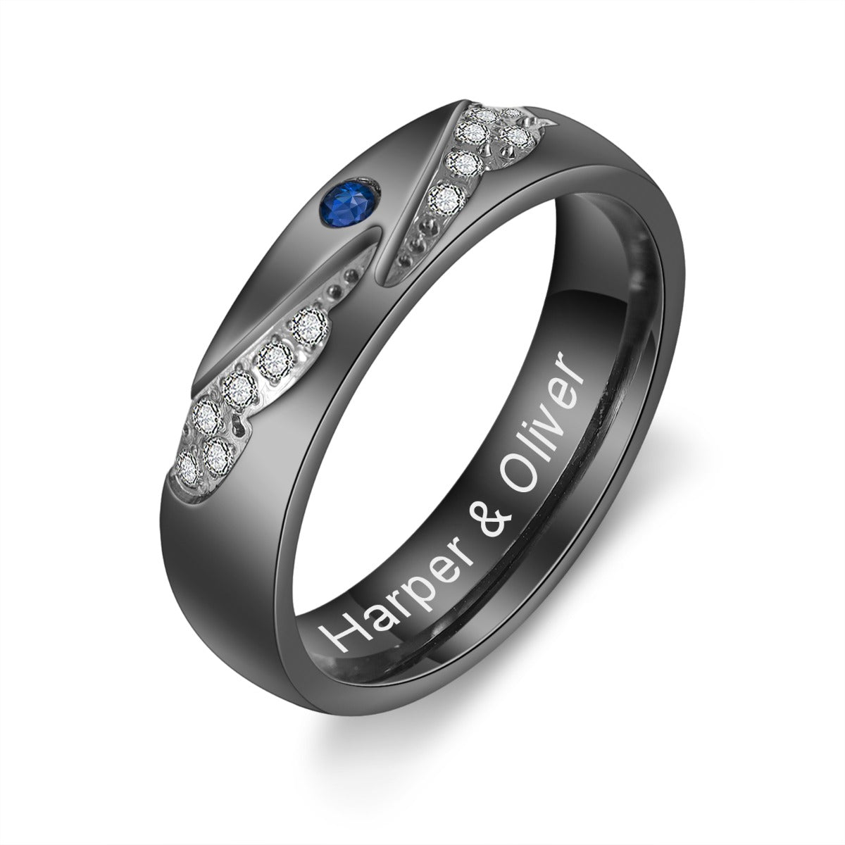 Men's Engraved Birthstone Couple Ring